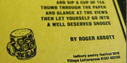Roger Abbott letterpress beer mat Tinsmiths