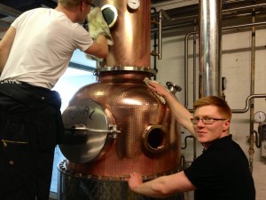 Polishing the Copper Still at Chase Distillery
